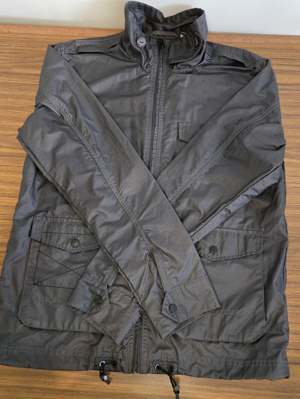 Bench Womens M Charcoal Field Jacket Windbreaker Standup Collar Pockets Flaw